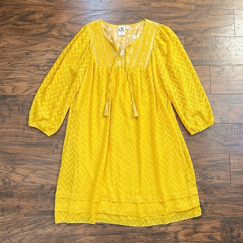 One September • Anthropologie Anwen Peasant Dress mini swing Maize gold yellow - Picture 2 of 12